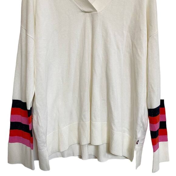 TOMMY HILFIGER Rainbow Striped-Sleeve Sweater V-Neck Pullover‎ SZ M NWOT - Picture 8 of 10